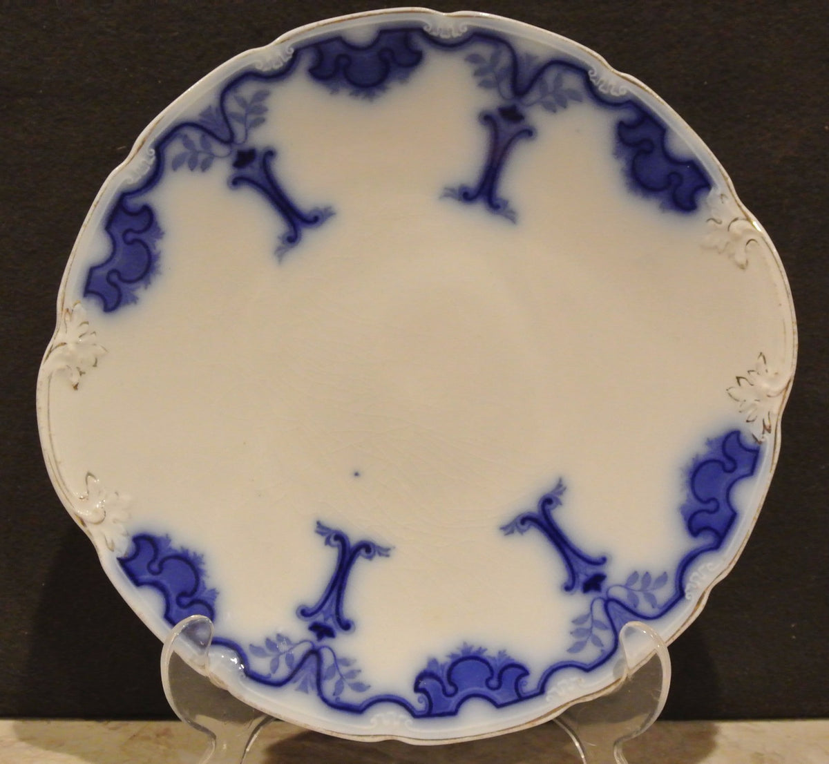 Antique Flow Blue Semi-China Grindley's Lynton Plate W/ Unusual Back Stamp