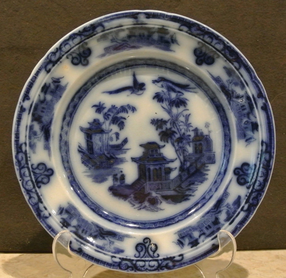 Antique Flow Blue Ironstone: J. Clementson-"Chusan" -9-3/8" Plate 19th cent.-