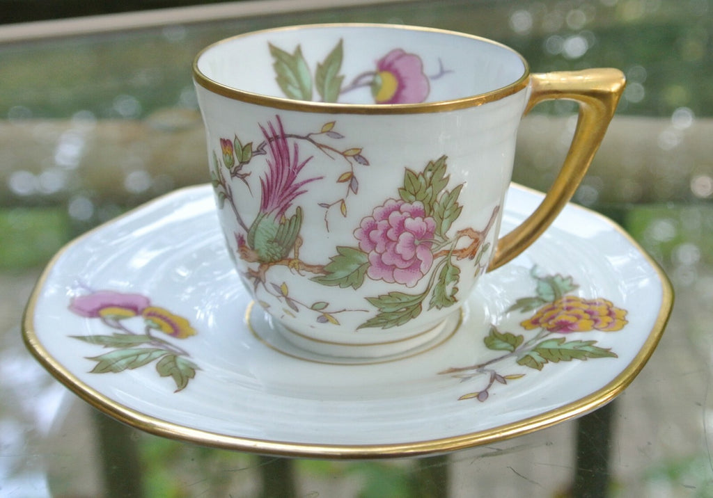 Vintage Olik Limoges France ULIM Bird and Floral Design Demitasse Cup and Saucer