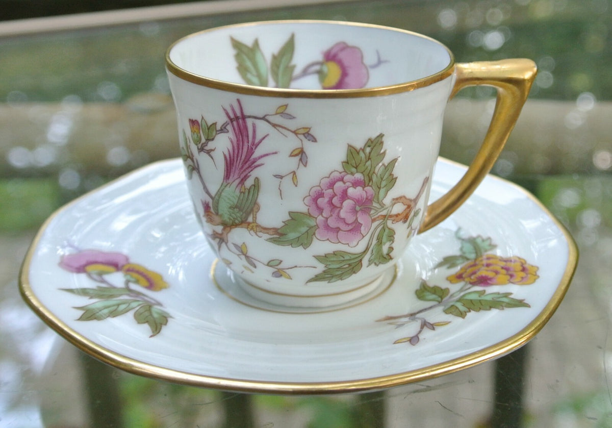 Vintage Olik Limoges France ULIM Bird and Floral Design Demitasse Cup and Saucer