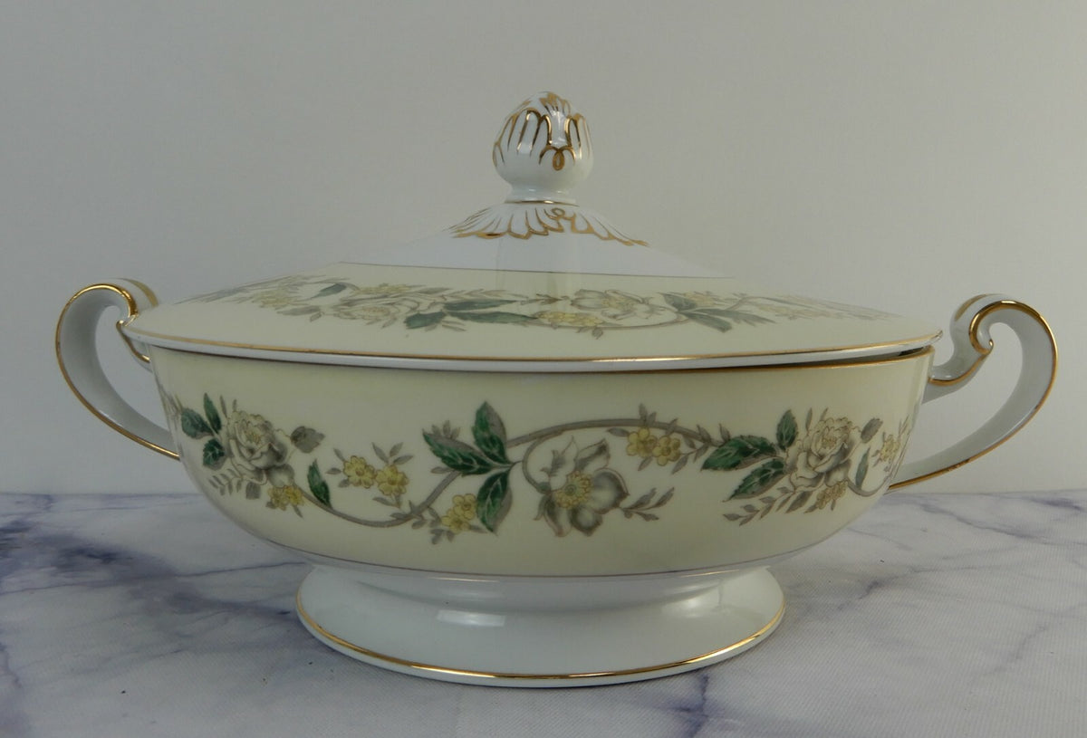 Vintage Lidded Round Vegetable Bowl Noritake Morimura 5020 White Rose and Leaf