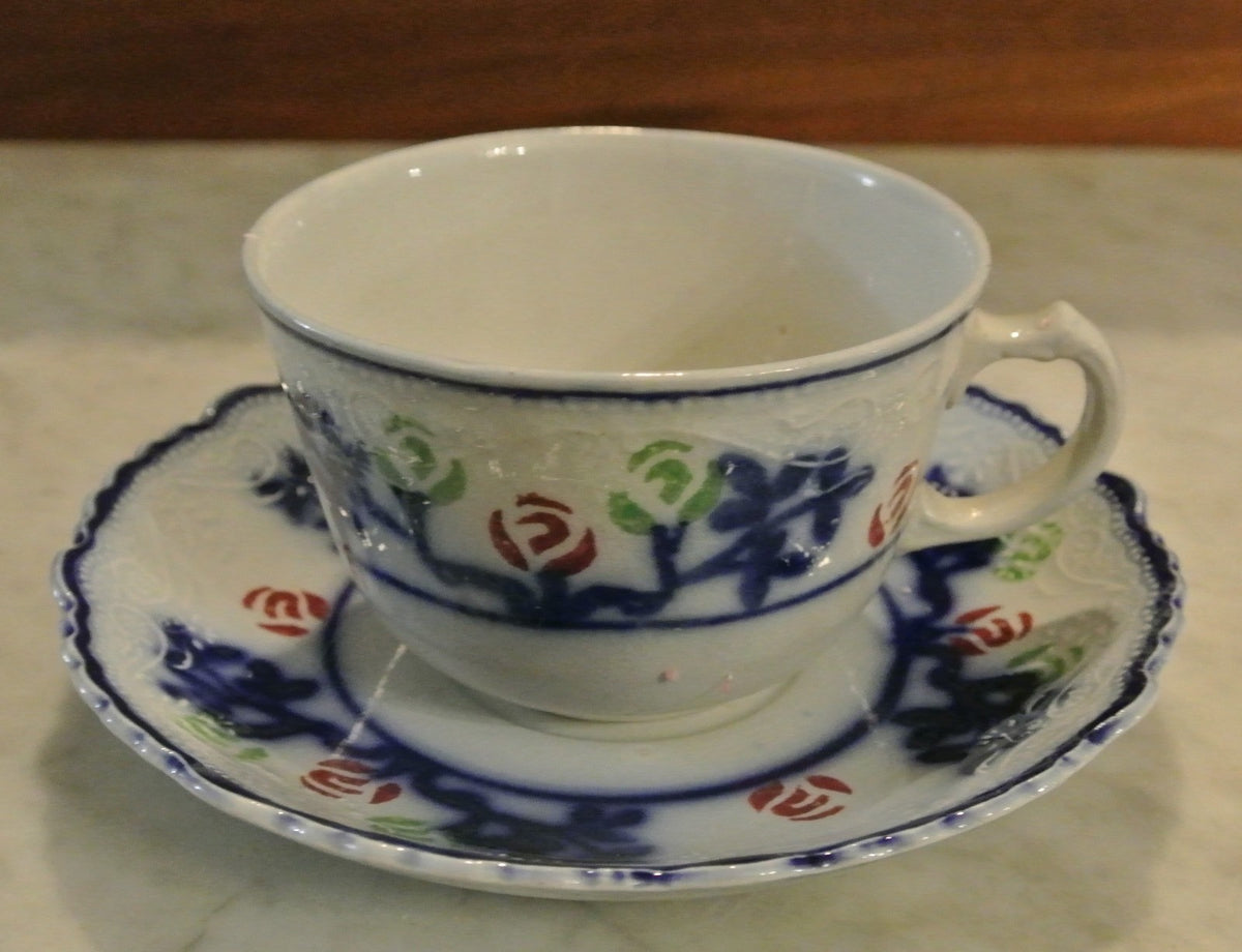 W.m. Adams Crown Semi Porcelain Flow Blue Cup and Saucer. Kitchen Display. Decor