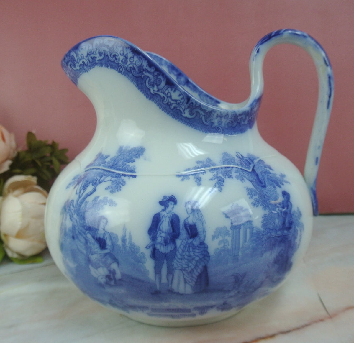Antique Doulton Burslem Watteau Large Pitcher 8-1/4" High