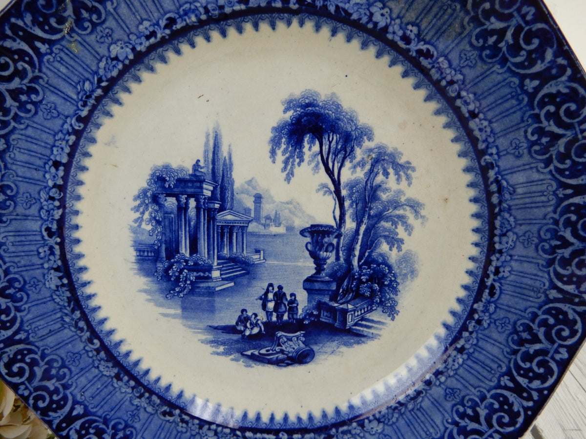 Antiq. Flow Blue Bristol Pottery "TEMPLE"~ 10" Plate William Fifield ca. 1810-55