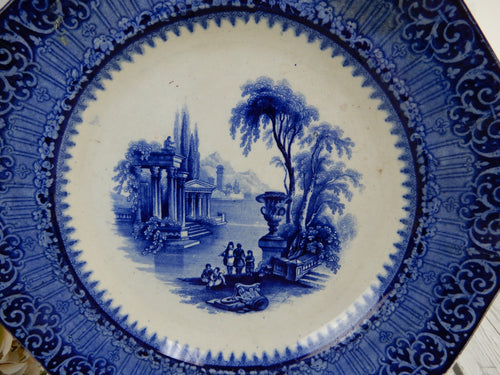 Antiq. Flow Blue Bristol Pottery "TEMPLE"~ 10" Plate William Fifield ca. 1810-55