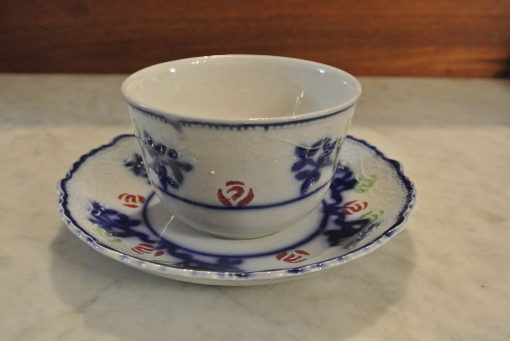 W.m. Adams Crown Semi Porcelain Flow Blue Cup and Saucer. Kitchen Display. Decor
