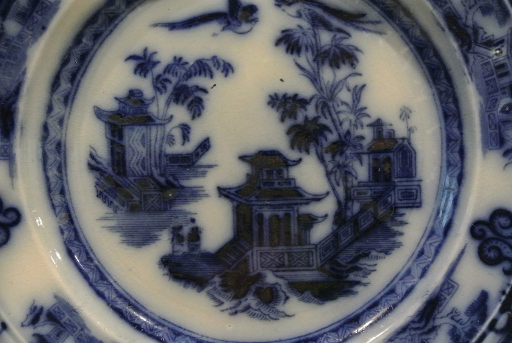 Antique Flow Blue Ironstone: J. Clementson-"Chusan" -9-3/8" Plate 19th cent.-