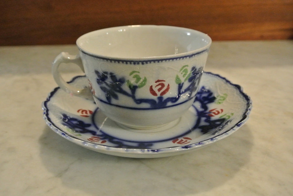 W.m. Adams Crown Semi Porcelain Flow Blue Cup and Saucer. Kitchen Display. Decor