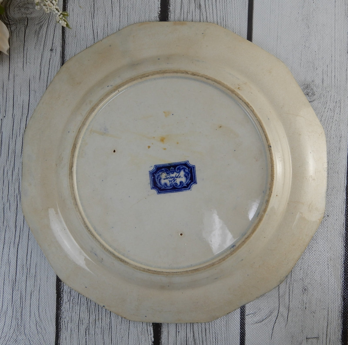 Antiq. Flow Blue Bristol Pottery "TEMPLE"~ 10" Plate William Fifield ca. 1810-55