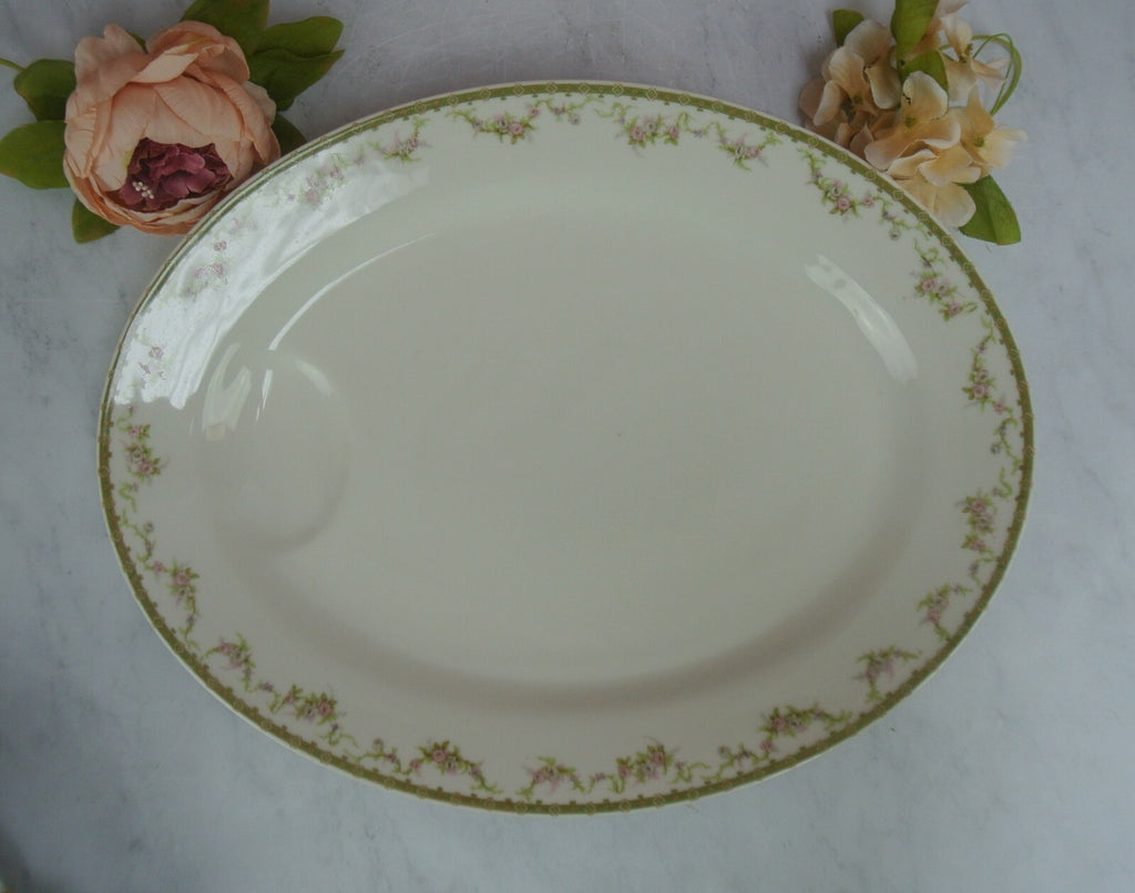 Vintage Theodore Haviland Limoges Gold Floral White Meat Platter 15-1/2"