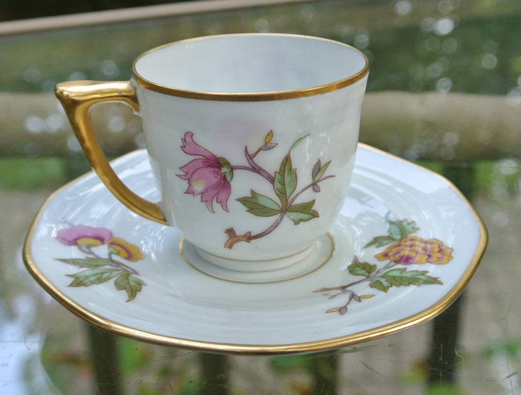 Vintage Olik Limoges France ULIM Bird and Floral Design Demitasse Cup and Saucer