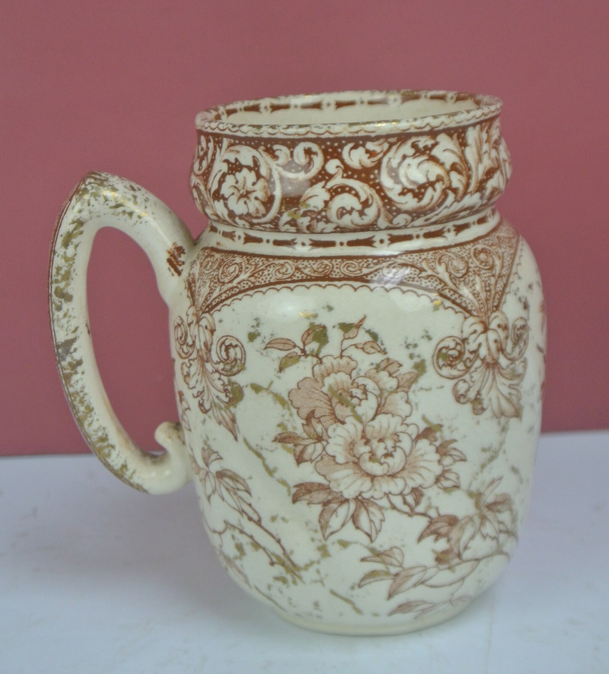 Antique Doulton's Fontainbleu Burlen Brown and Gold Small Pitcher