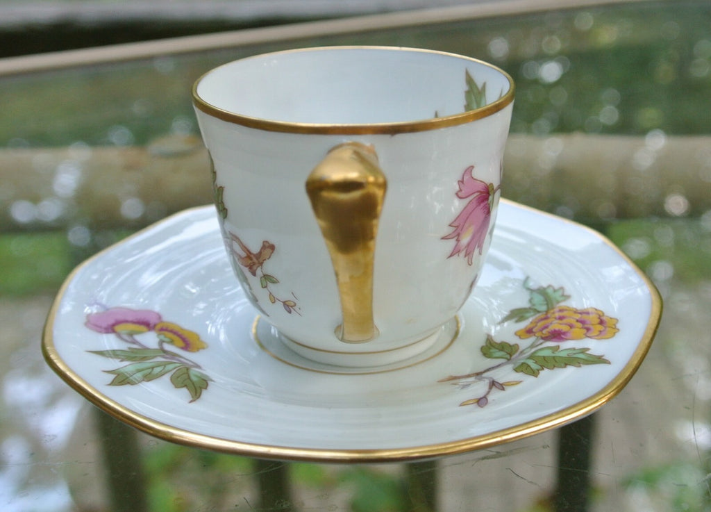Vintage Olik Limoges France ULIM Bird and Floral Design Demitasse Cup and Saucer