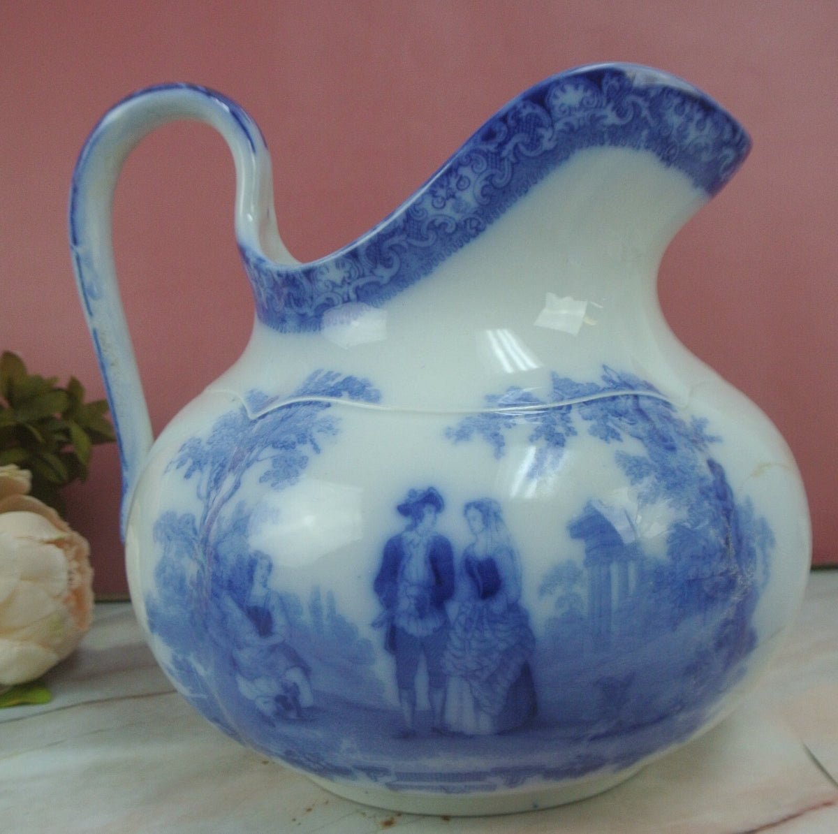 Antique Doulton Burslem Watteau Large Pitcher 8-1/4" High