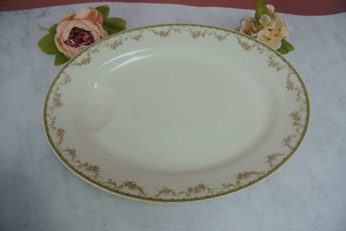 Vintage Theodore Haviland Limoges Gold Floral White Meat Platter 15-1/2"