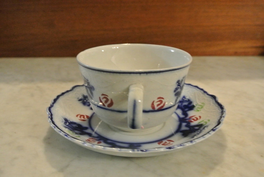 W.m. Adams Crown Semi Porcelain Flow Blue Cup and Saucer. Kitchen Display. Decor