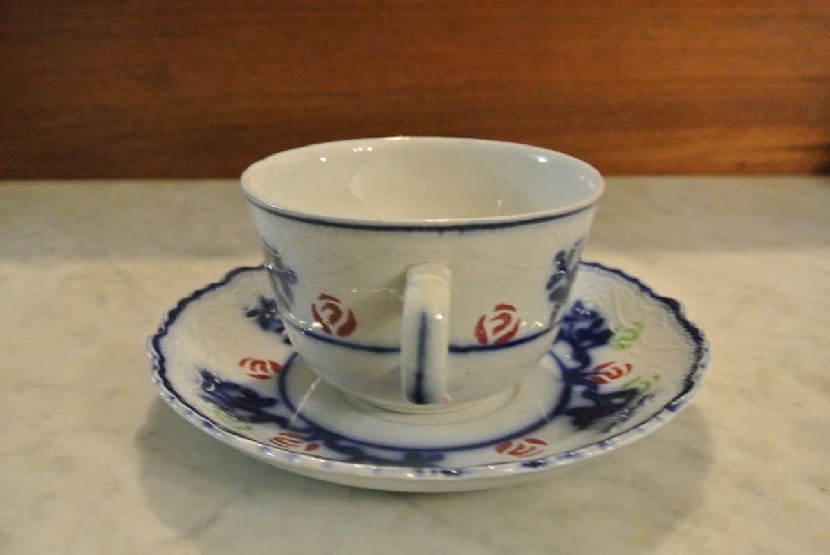 W.m. Adams Crown Semi Porcelain Flow Blue Cup and Saucer. Kitchen Display. Decor