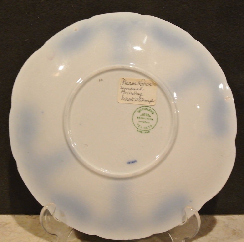 Antique Flow Blue Semi-China Grindley's Lynton Plate W/ Unusual Back Stamp