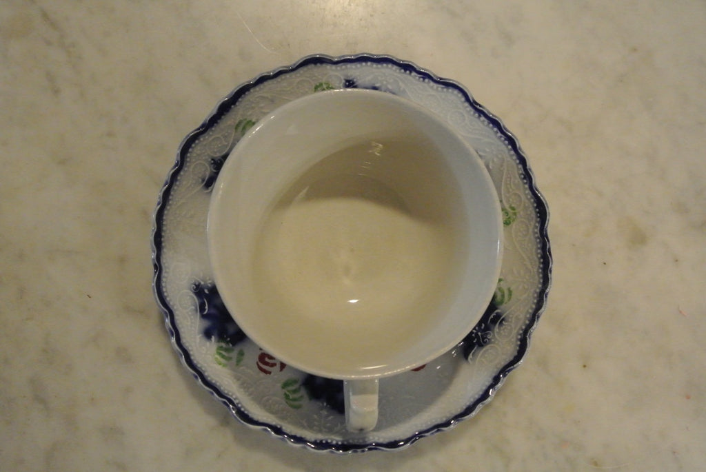 W.m. Adams Crown Semi Porcelain Flow Blue Cup and Saucer. Kitchen Display. Decor
