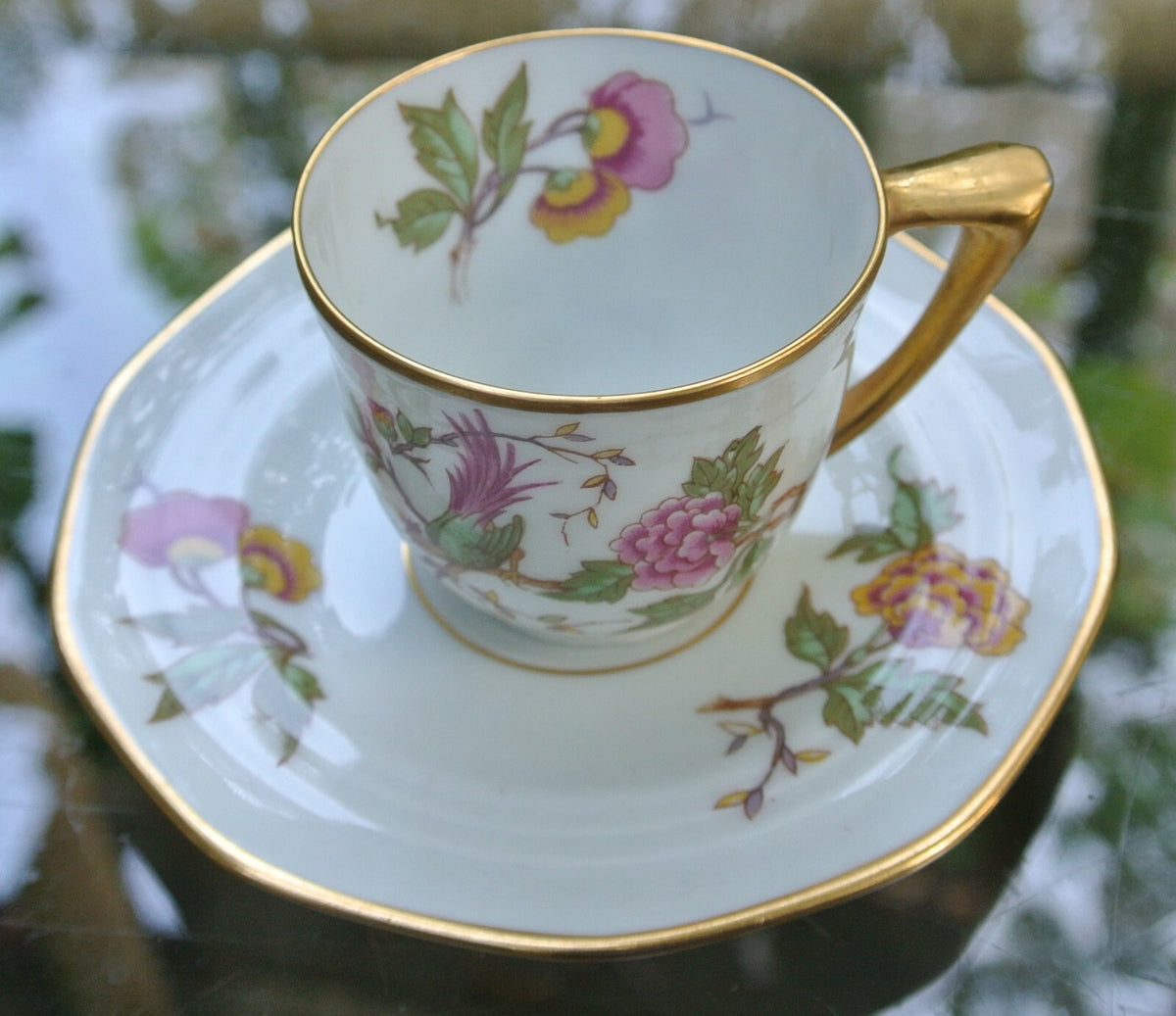 Vintage Olik Limoges France ULIM Bird and Floral Design Demitasse Cup and Saucer