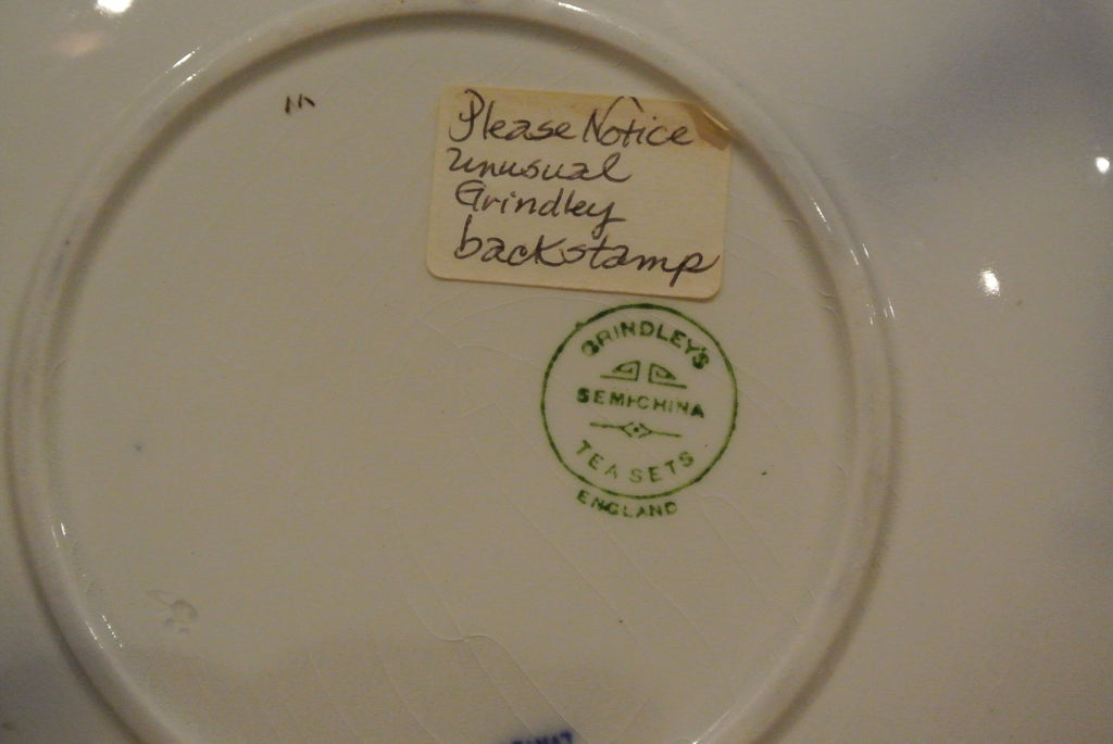 Antique Flow Blue Semi-China Grindley's Lynton Plate W/ Unusual Back Stamp