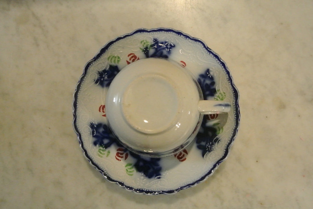 W.m. Adams Crown Semi Porcelain Flow Blue Cup and Saucer. Kitchen Display. Decor