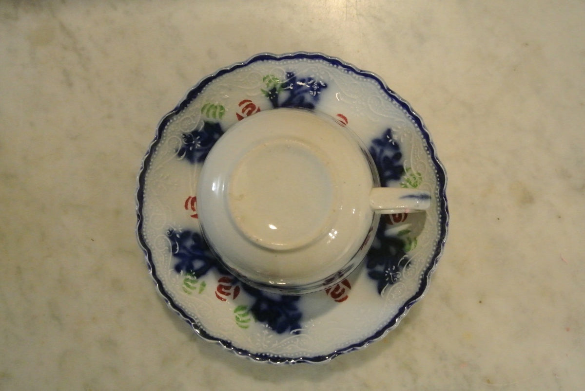 W.m. Adams Crown Semi Porcelain Flow Blue Cup and Saucer. Kitchen Display. Decor