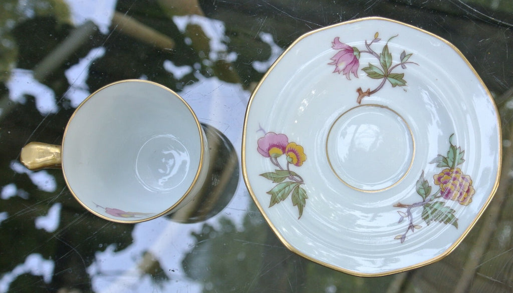 Vintage Olik Limoges France ULIM Bird and Floral Design Demitasse Cup and Saucer