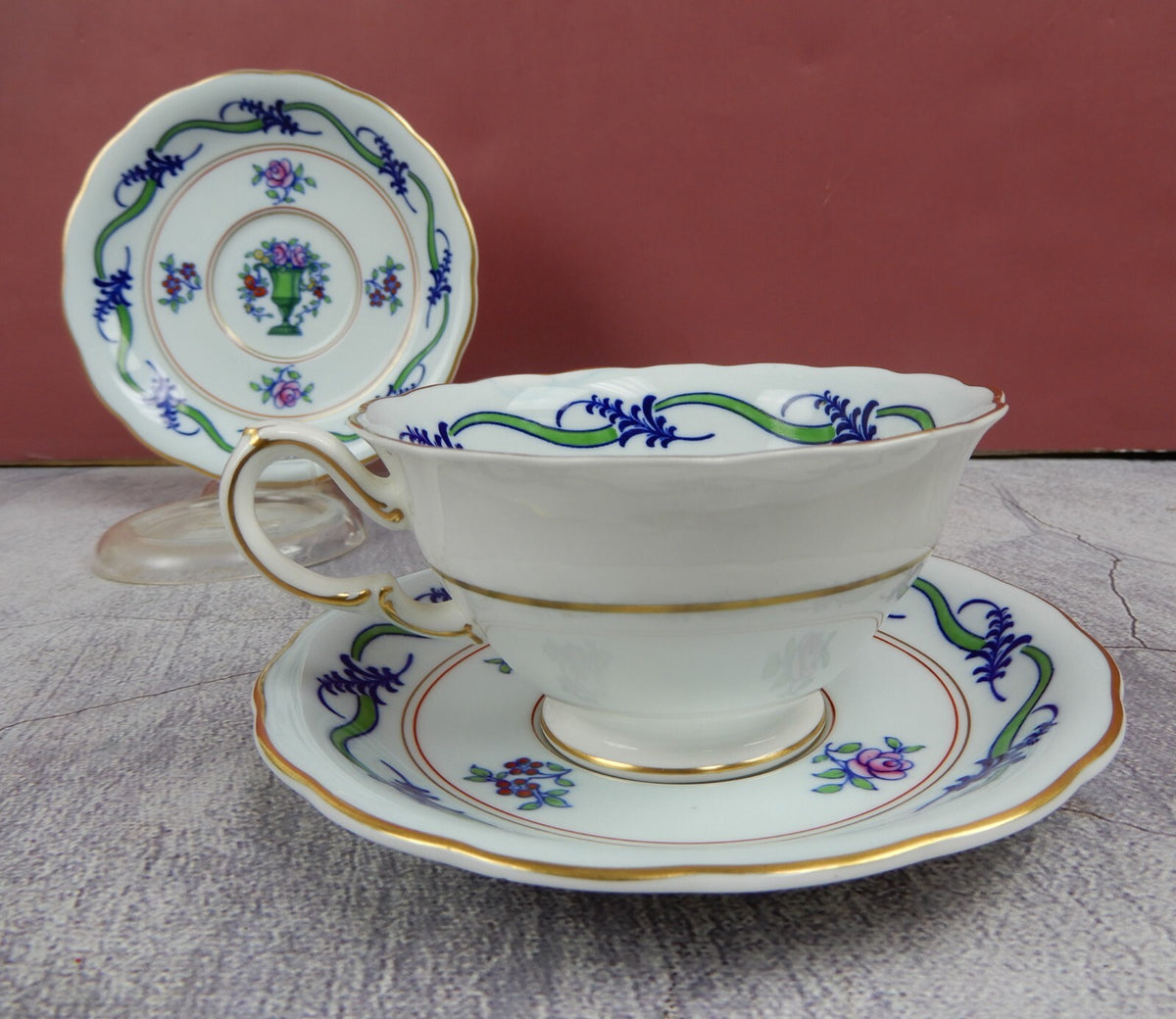 Set of 2 Saucers with One Cup of FALMOUTH Mintons England