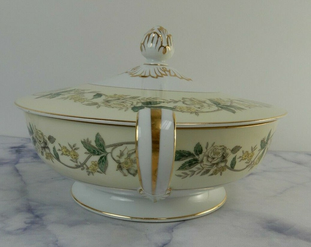 Vintage Lidded Round Vegetable Bowl Noritake Morimura 5020 White Rose and Leaf