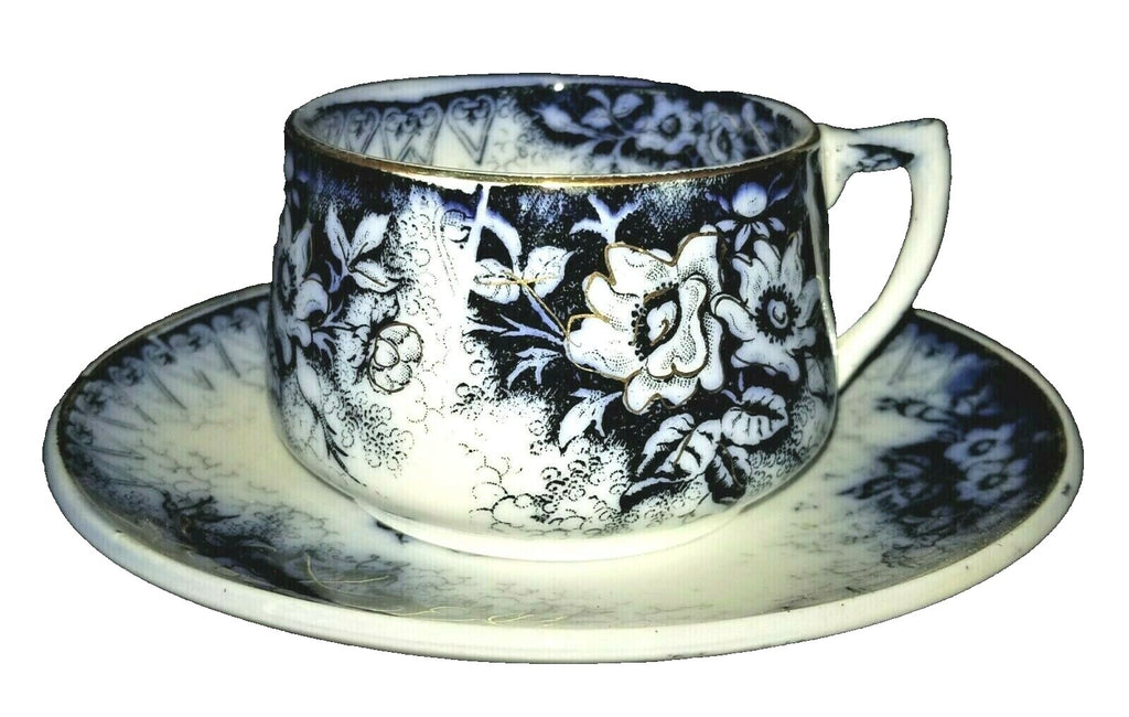 W.m. Adams Crown Semi Porcelain Flow Blue Cup and Saucer. Kitchen Display. Decor