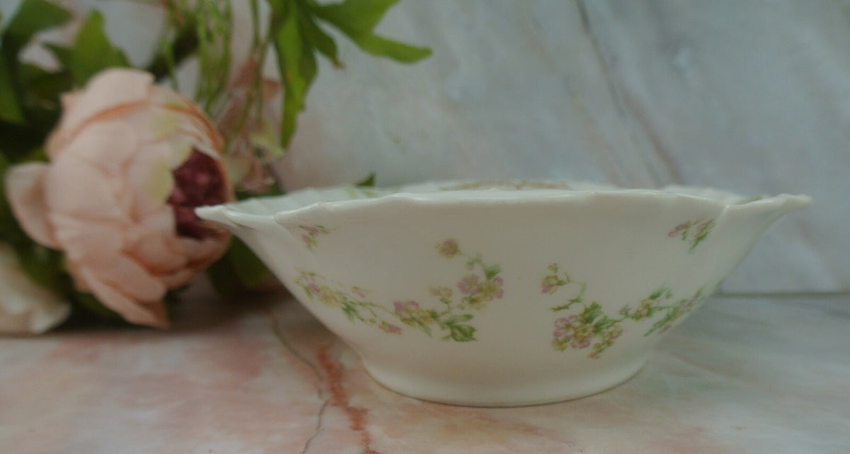 Vintage Haviland Limoges Green and Pink Flowers Oval Vegetable Bowl Schleiger 74