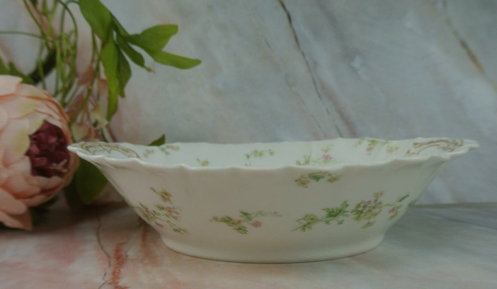 Vintage Haviland Limoges Green and Pink Flowers Oval Vegetable Bowl Schleiger 74