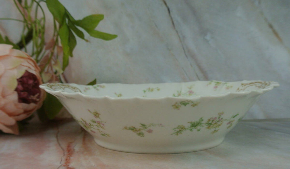Vintage Haviland Limoges Green and Pink Flowers Oval Vegetable Bowl Schleiger 74