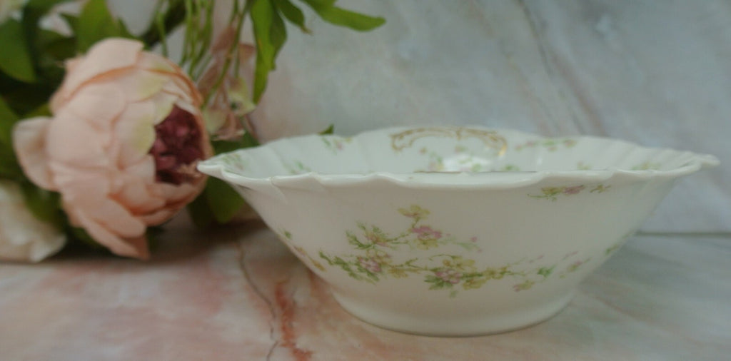 Vintage Haviland Limoges Green and Pink Flowers Oval Vegetable Bowl Schleiger 74