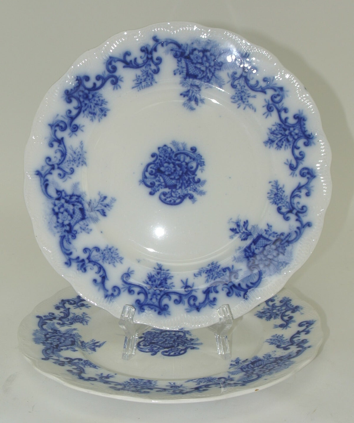 Set of 3 Antique Flow Blue Royal Semi- Porcelain "Martha" Pattern England 8-3/4"