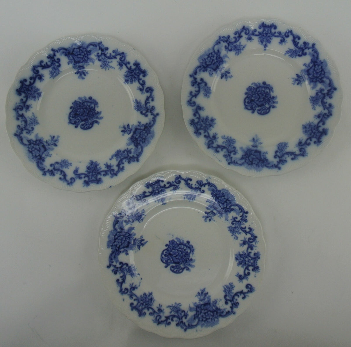 Set of 3 Antique Flow Blue Royal Semi- Porcelain "Martha" Pattern England 8-3/4"