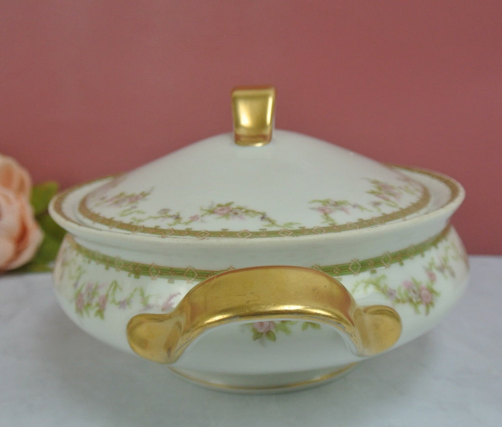 Vintage Theodore Haviland Limoges Gold Floral White Covered Vegatable Oval Bowl
