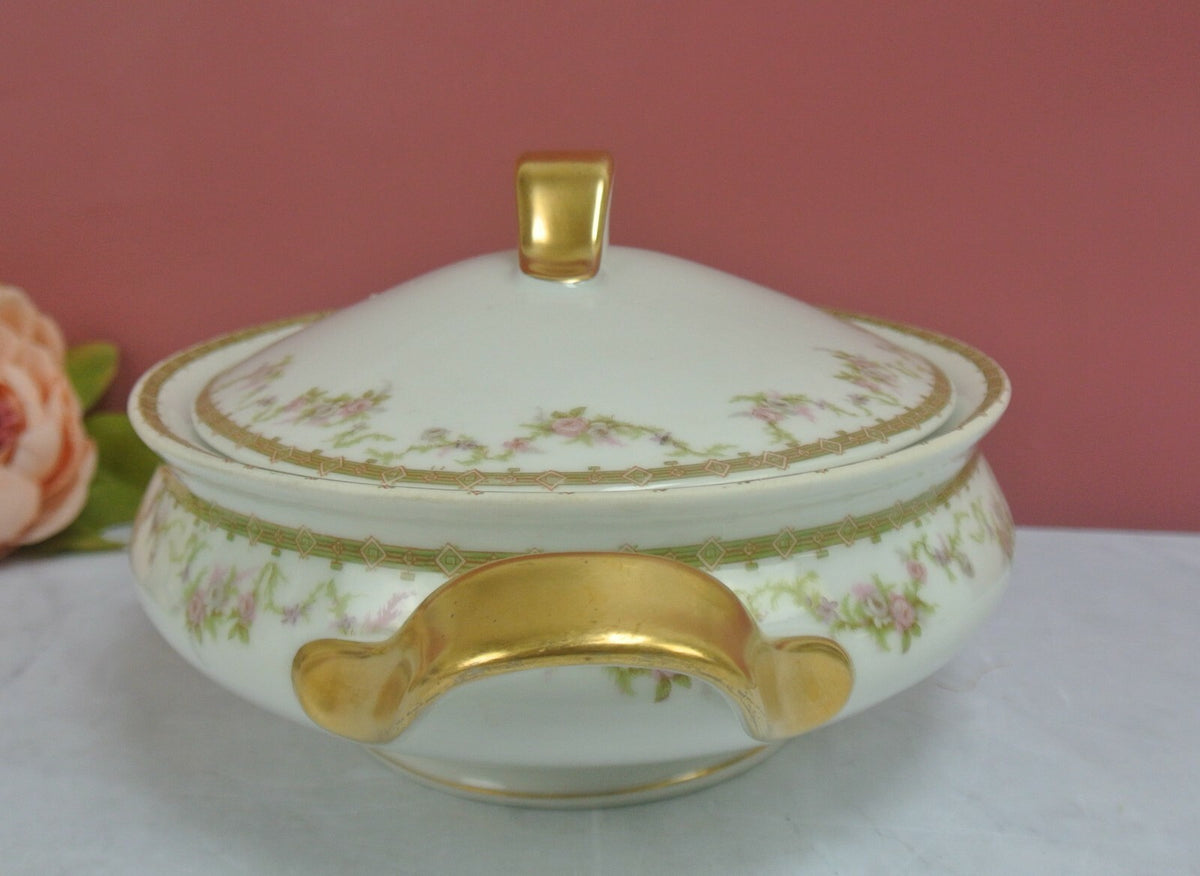 Vintage Theodore Haviland Limoges Gold Floral White Covered Vegatable Oval Bowl