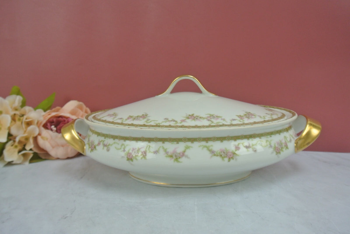 Vintage Theodore Haviland Limoges Gold Floral White Covered Vegatable Oval Bowl