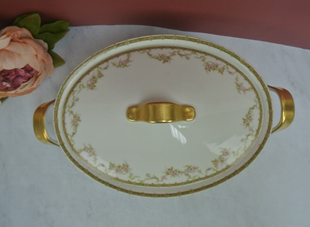 Vintage Theodore Haviland Limoges Gold Floral White Covered Vegatable Oval Bowl