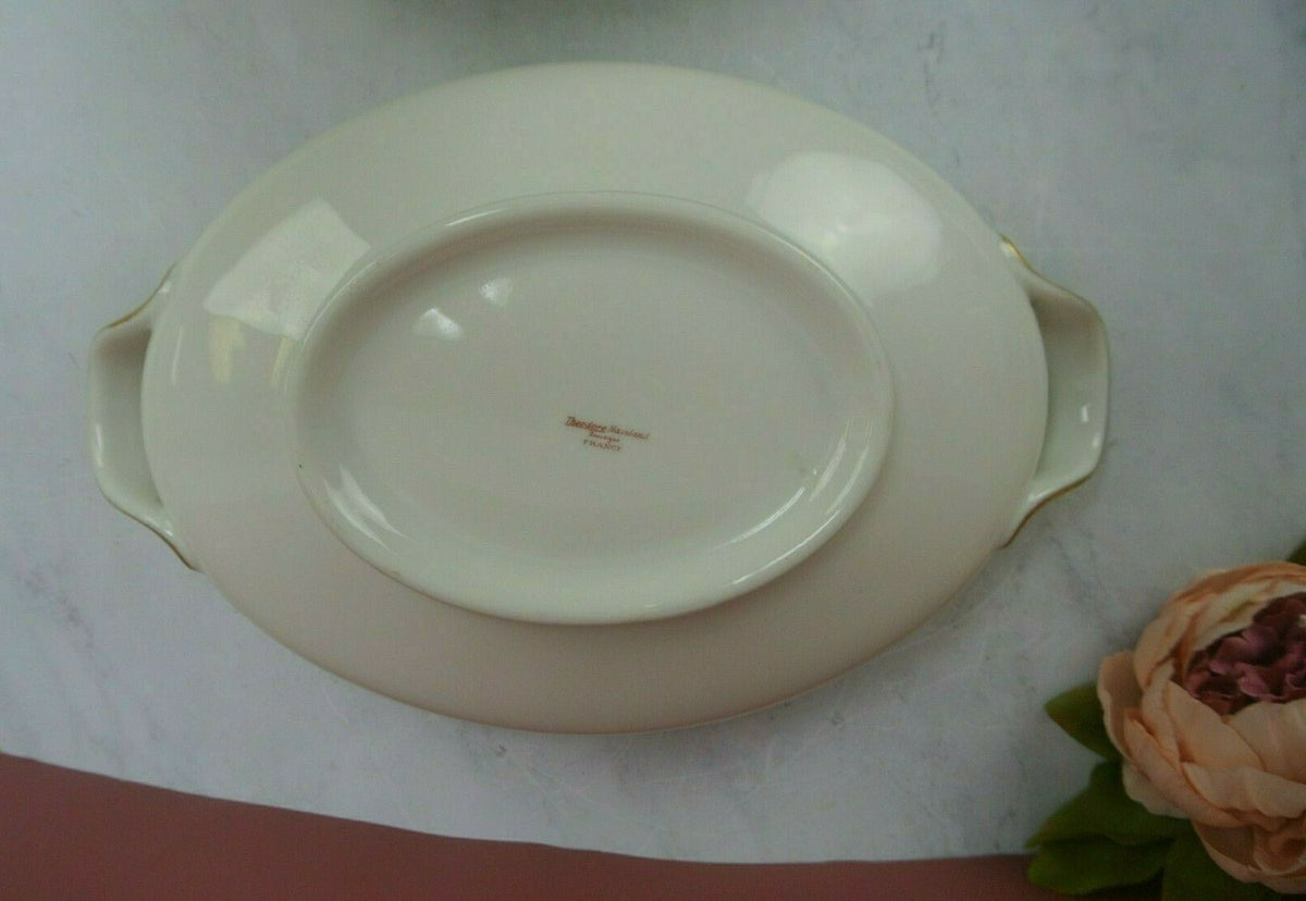 Vintage Theodore Haviland Limoges Gold Floral White Covered Vegatable Oval Bowl