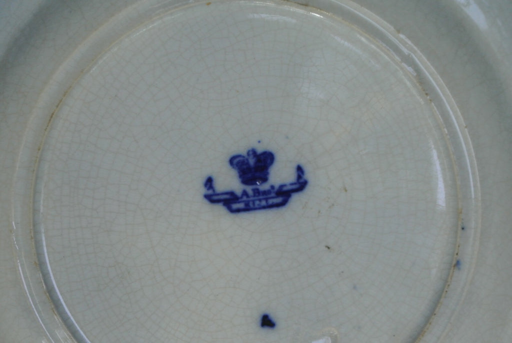 Antique Flow Blue Pheasant 'Prussian' Shape  Mark A. Bro Soup Plate