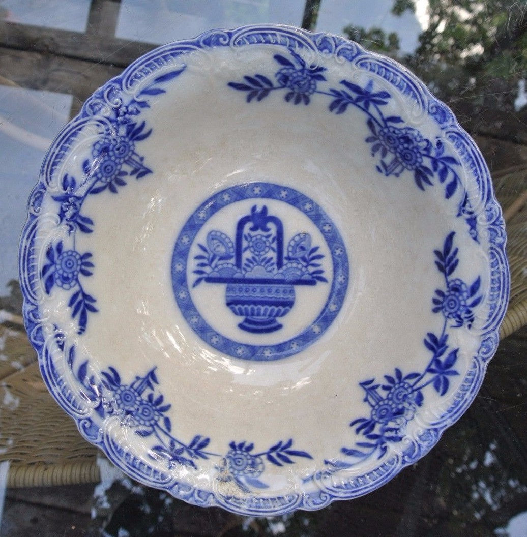 Victorian Bourne & Leigh Flow Blue Delph Large Bowl Burslem England. Home Decor