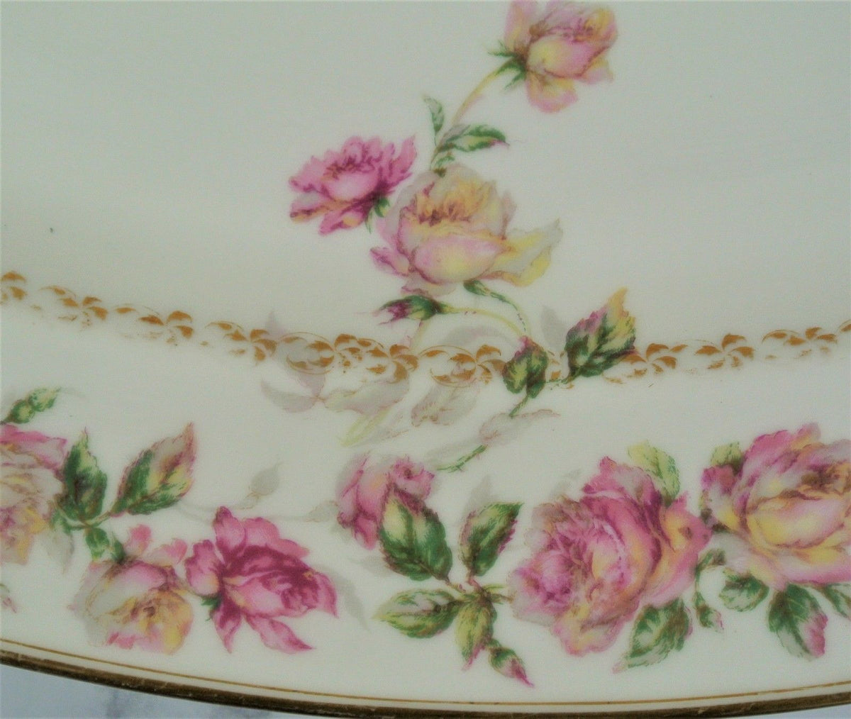 Haviland Limoges Pink Large Rose BIG Platter with Gold Leaf Accents Thanksgiving