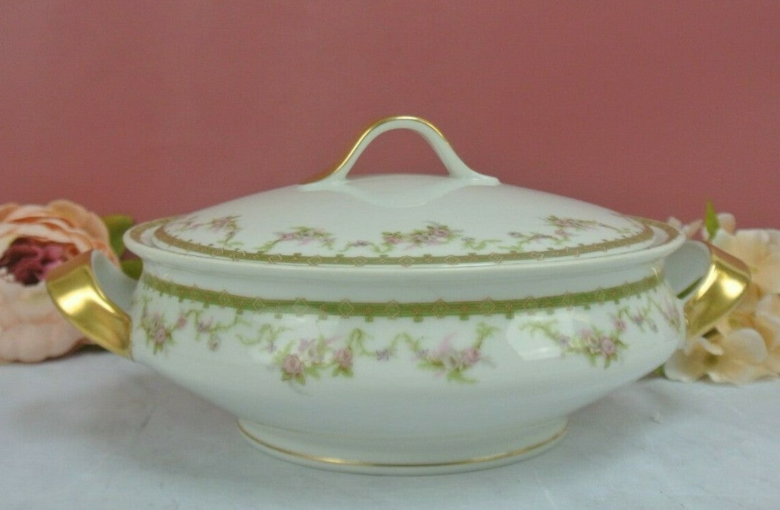 Vintage Theodore Haviland Limoges Gold Floral White Covered Vegatable Round Bowl