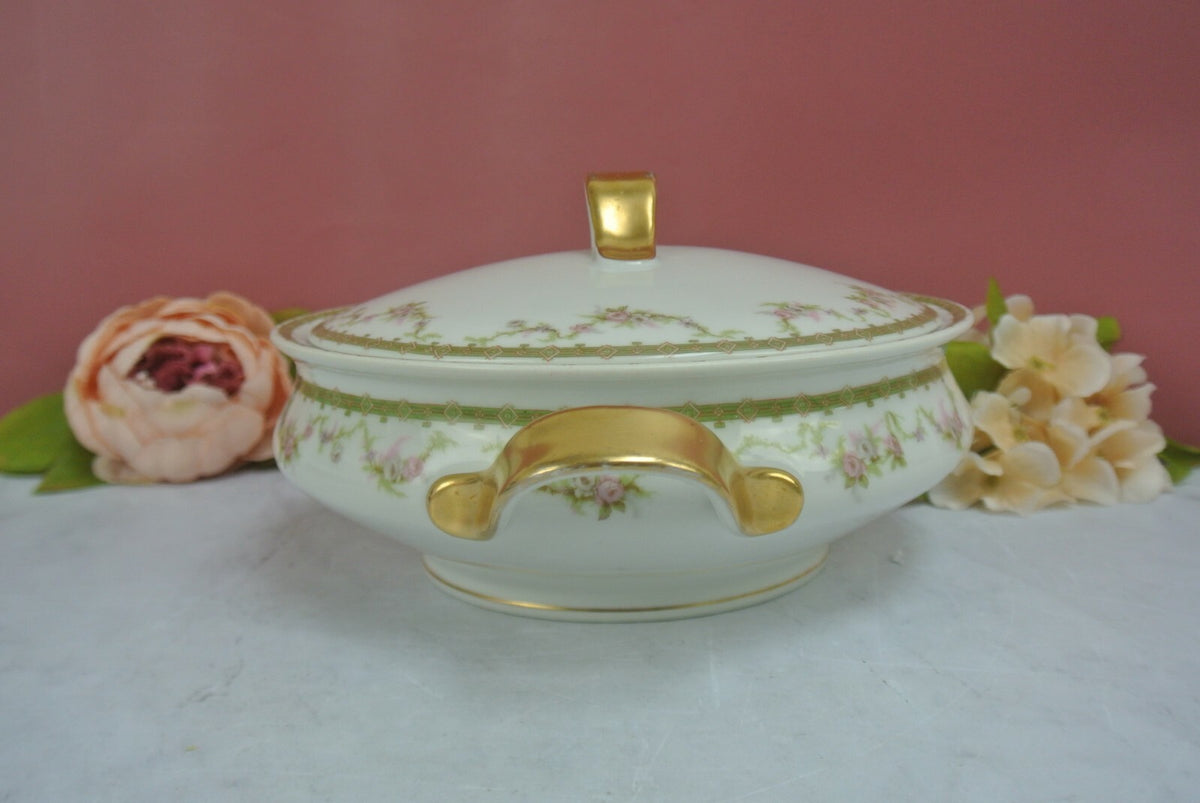 Vintage Theodore Haviland Limoges Gold Floral White Covered Vegatable Round Bowl