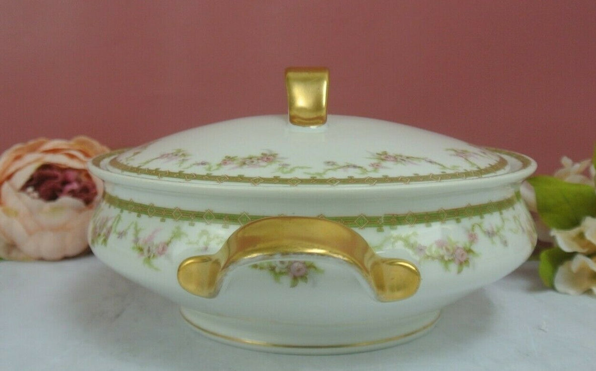 Vintage Theodore Haviland Limoges Gold Floral White Covered Vegatable Round Bowl
