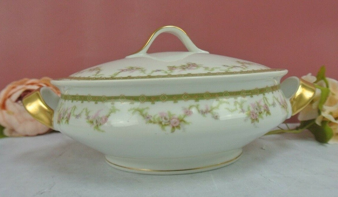 Vintage Theodore Haviland Limoges Gold Floral White Covered Vegatable Round Bowl