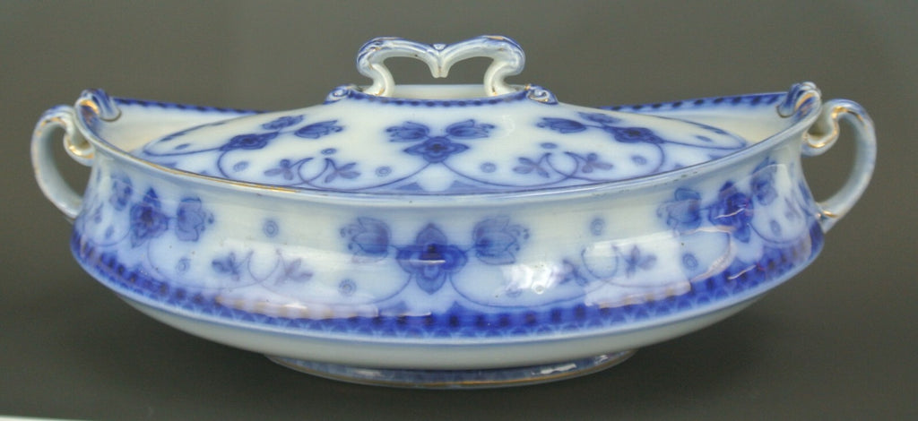 Ford & Sons LTD Semi Porcelain Flow Blue Belmont Burlem Lidded Vegetable Bowl